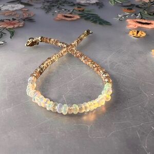 Natural Opal | Green Champagne Sapphire Bracelet Handmade Solid 14K Yellow Gold